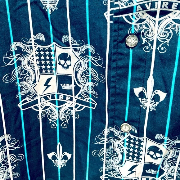 Avirex Mens Shirt 2XL Button Cotton Affliction Glitter Skull Blue Silver Vtg Y2K - Picture 5 of 5
